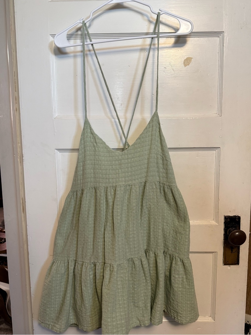 Showpo v-neck green waffle mini dress w/tie back, Size US 8 measurements in pics